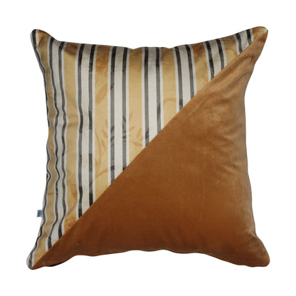 Stripes of Elegance Mustard Geometric Mix and Match Print Velvet Cushion Cover 16" x 16" Set of 2