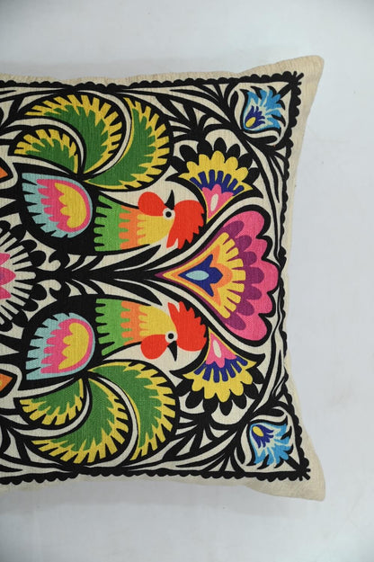 Decorative Polska Cock Print Art Silk Chenille Weave Multicolour Cushion Cover Size 16"x16"