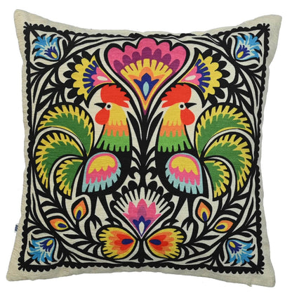 Decorative Polska Cock Print Art Silk Chenille Weave Multicolour Cushion Cover Size 16"x16"