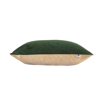 Evergreen Green Solid Reversible Velvet Cream Cushion Cover Size 16" x 16"
