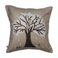Tree of Life Hand Knot Embroidery and Print Art Silk Cheneil Weave and Beige Cushion Cover Size 16"x16"
