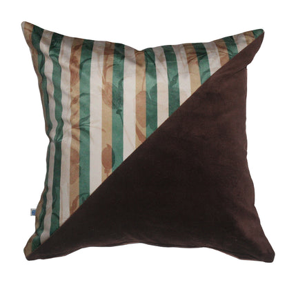 Stripes of Elegance Green Brown Geometric Mix and Match Print Velvet Cushion Cover 16" x 16" Set of 2