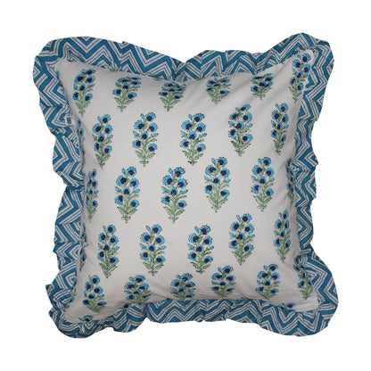 Vivid Imprints Indigo Blue Frill Reversible Cotton Cushion Cover Size 16"x16" Set of 2