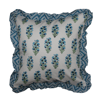 Vivid Imprints Indigo Blue Frill Reversible Cotton Cushion Cover Size 16"x16" Set of 2