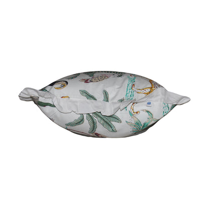 Wild Tropica Print Solid White Frill Reversible Cotton Cushion Cover Size 16"x16" Set of 2