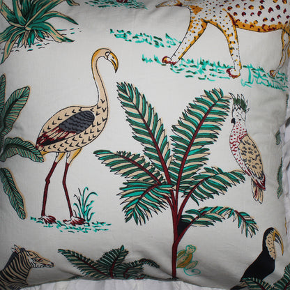 Wild Tropica Print Solid White Frill Reversible Cotton Cushion Cover Size 16"x16" Set of 2