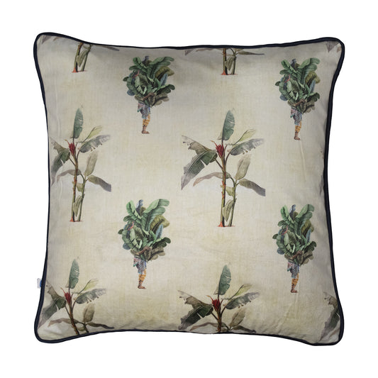 Tropical Banana Leaf Symphony Print Velvet Cream Cushion Cover 16" x 16"