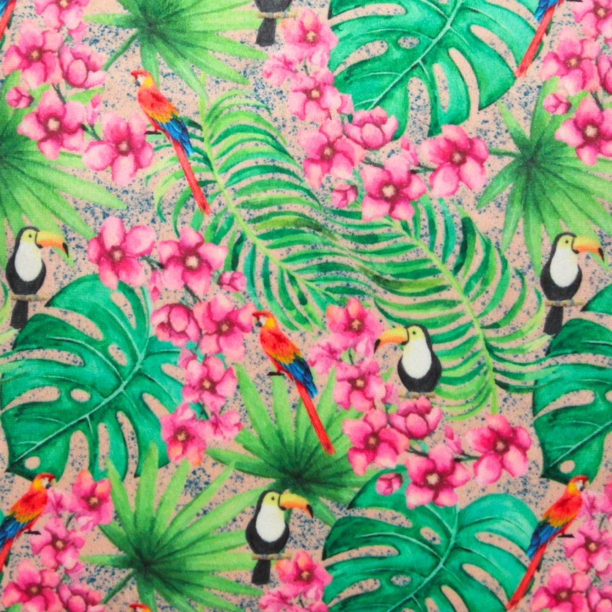 Tropical Bird Toucans Whimsy Printed Velvet Multicolour Cushion Cover 16" x 16"