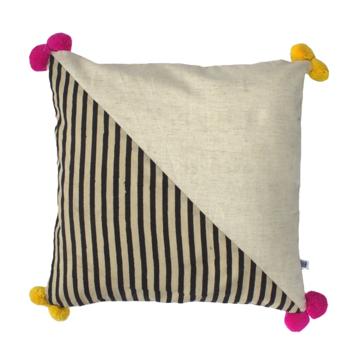 Classic Cotton Cushion Cover with Pompoms - Off White - 16” x 16”