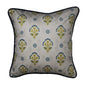 Mughal Motif Print Velvet Offwhite Blue Cushion Cover 16" x 16"