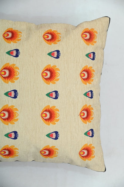 Decorative Polska Buti Print Art Silk Chenille Weave Cream Cushion Cover Size 16"x16" Set of