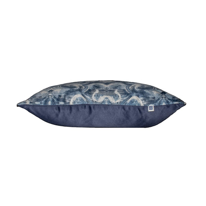 Illusory Ink Abstract Print Blue Velvet Cushion Cover 16" x 16"