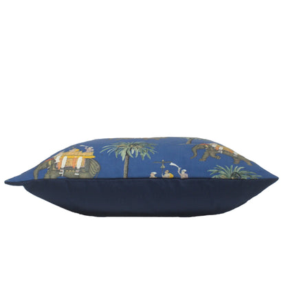 Heritage Elephant Print Cotton Canvas Cushion Cover Blue Size 16” x 16”