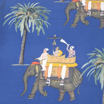 Heritage Elephant Print Cotton Canvas Cushion Cover Blue Size 16” x 16”