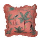 Wild Tropica Print Solid Peach Frill Reversible Cotton Cushion Cover Size 16"x16" Set of 2