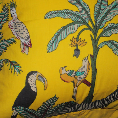 Wild Tropica Print Solid Yellow Frill Reversible Cotton Cushion Cover Size 16"x16" Set of 2