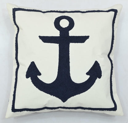 Nautical Anchor Tufted Cushion Cover Size 16" x 16"