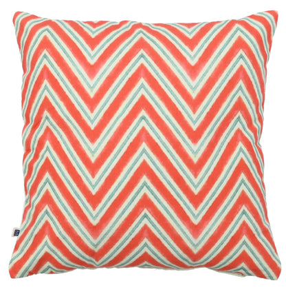 Chevron Pattern Water Colour Print Multicolour Cotton Cushion Cover Size 16"x16"