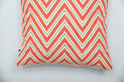 Chevron Pattern Water Colour Print Multicolour Cotton Cushion Cover Size 16"x16"