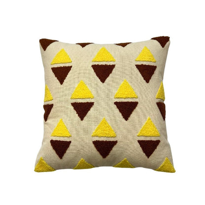 Hand Embroidery Aztec Triangle Cream Cotton Slub Cushion Covers Size 16"x16" Set of 2