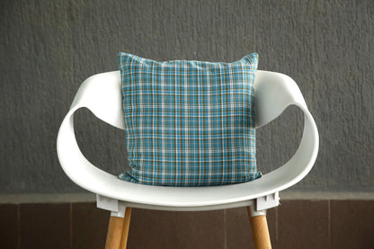 Classic Checks Yarn Dyed Blue Green Cotton Cushion Cover Size 16"x16" Set of 2
