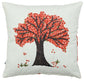 Tree of Life Hand Knot Embroidery and Print Art Silk Cheneil Weave Offwhite and Orange Cushion Cover Size 16"x16"
