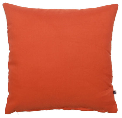 Tree of Life Hand Knot Embroidery and Print Art Silk Cheneil Weave Offwhite and Orange Cushion Cover Size 16"x16"