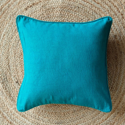 Solid Reversible Totally Teal Green Cotton Cushion Cover Size 16"x16" Set of 2