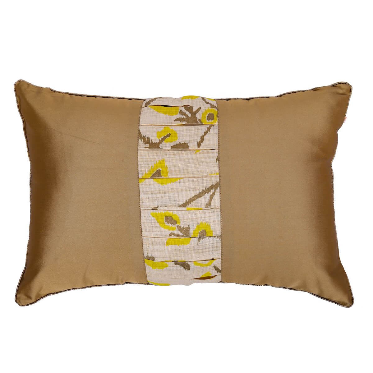 Cotton Silk Golden Cushion Cover with Pleats Detailing Size 18”X12”