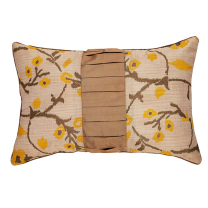 Cotton Silk Golden Cushion Cover with Pleats Detailing Size 18”X12”