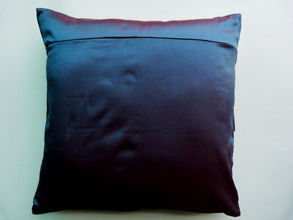 Multicolor Bold Lace Dual colour Velvet and Taffeta Blue Cushion Cover Size 16"x16"