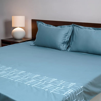 Art Imperial Grid 100% Cotton Embroidered Flat Bed Sheet – 400 TC – 90" x 108"