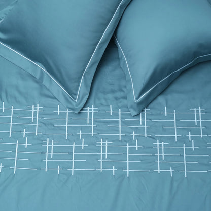 Art Imperial Grid 100% Cotton Embroidered Flat Bed Sheet – 400 TC – 90" x 108"