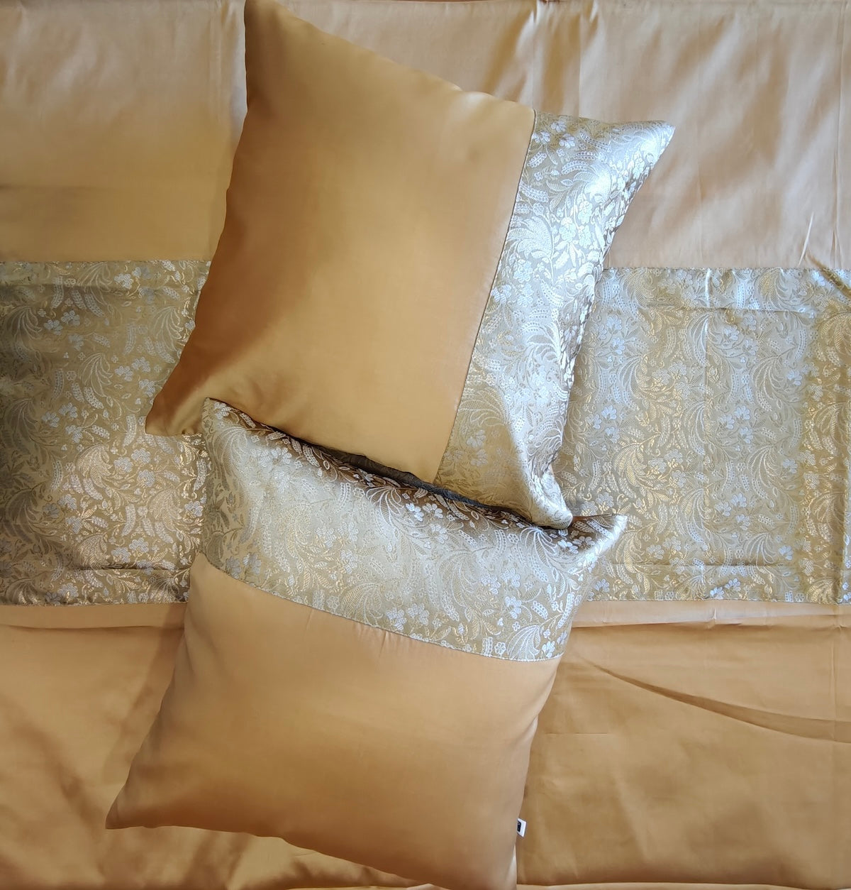 Luxe Marigold Banarasi Brocade Bedcover & Cushion Cover Set