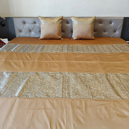 Luxe Marigold Banarasi Brocade Bedcover & Cushion Cover Set
