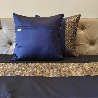 Luxe Navy Blue Banarasi Brocade Bedcover & Cushion Cover Set