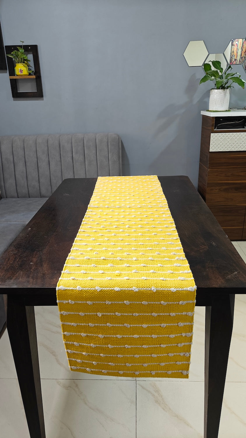 Handloom Cotton Table Runner 14” x 72” | Yellow Decorative Dining Table Runner