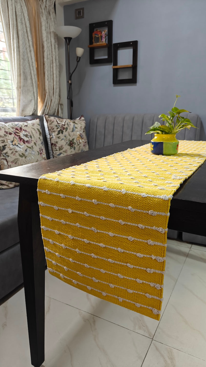 Handloom Cotton Table Runner 14” x 72” | Yellow Decorative Dining Table Runner