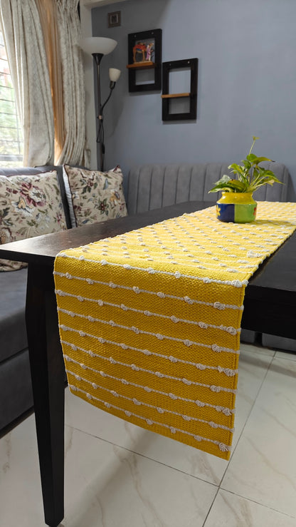Handloom Cotton Table Runner 14” x 72” | Yellow Decorative Dining Table Runner