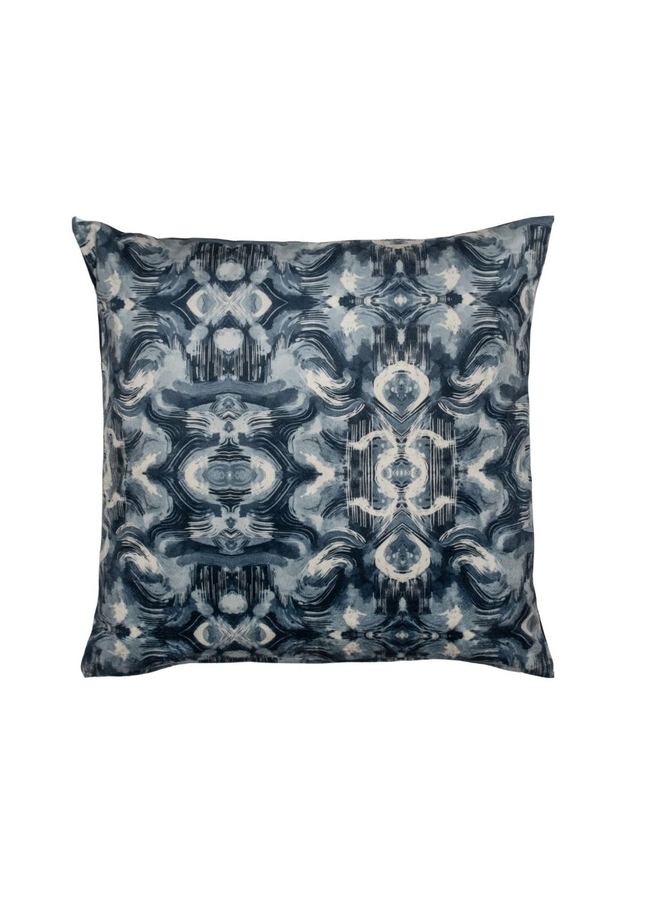 Illusory Ink Abstract Print Blue Velvet Cushion Cover 16" x 16"