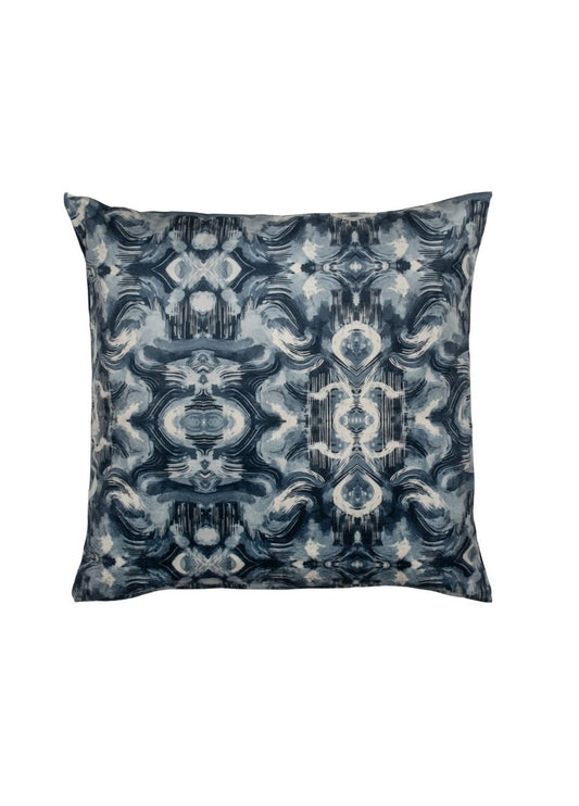Illusory Ink Abstract Print Blue Velvet Cushion Cover 16" x 16"