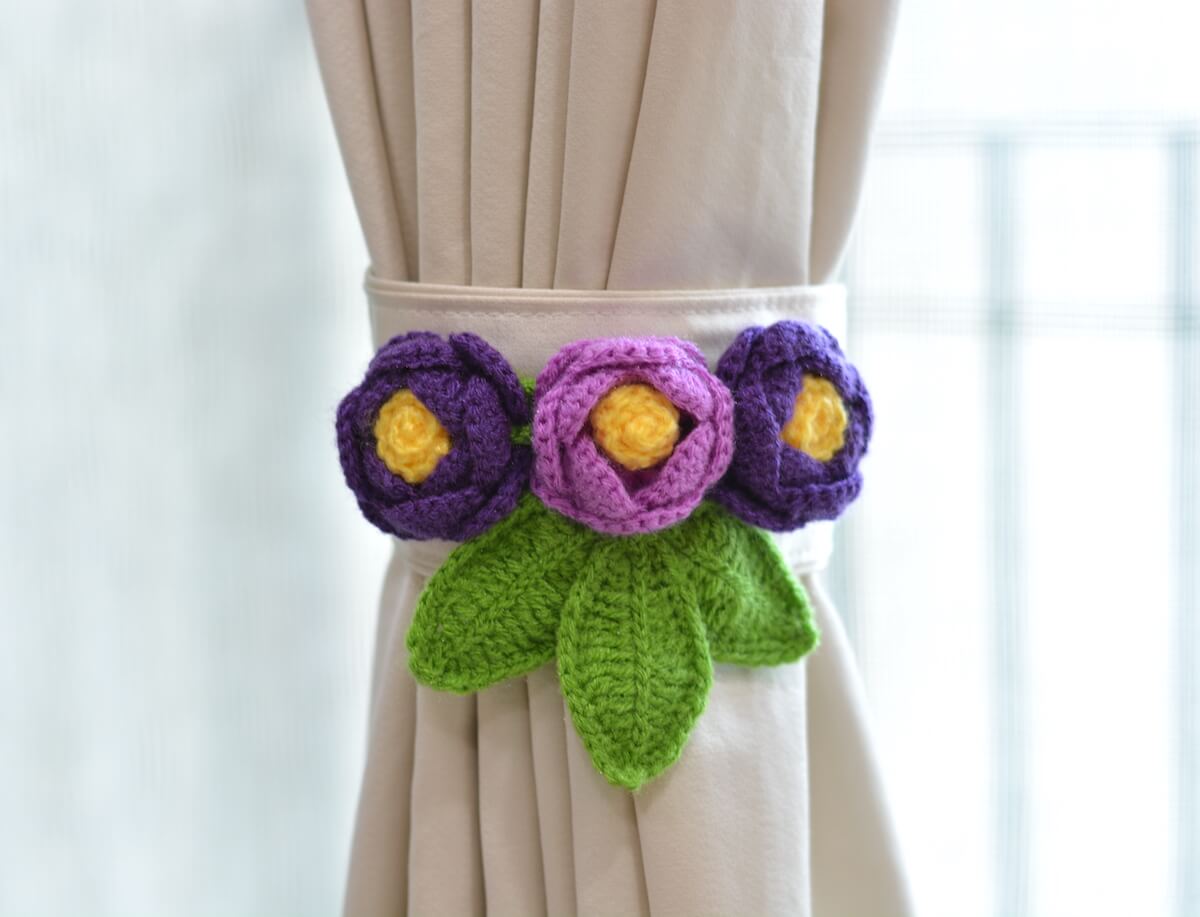 Hand Crafted Crochet Curtain Tiebacks Purple