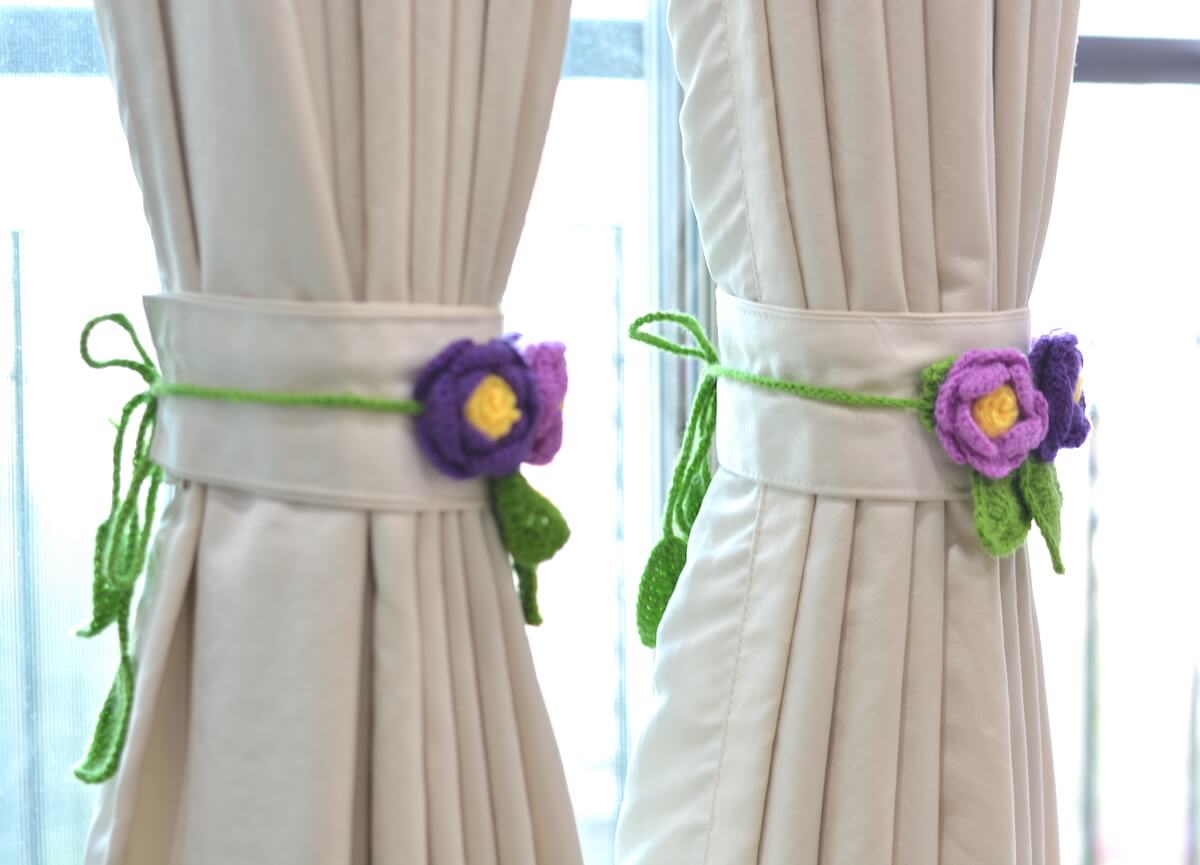 Hand Crafted Crochet Curtain Tiebacks Purple