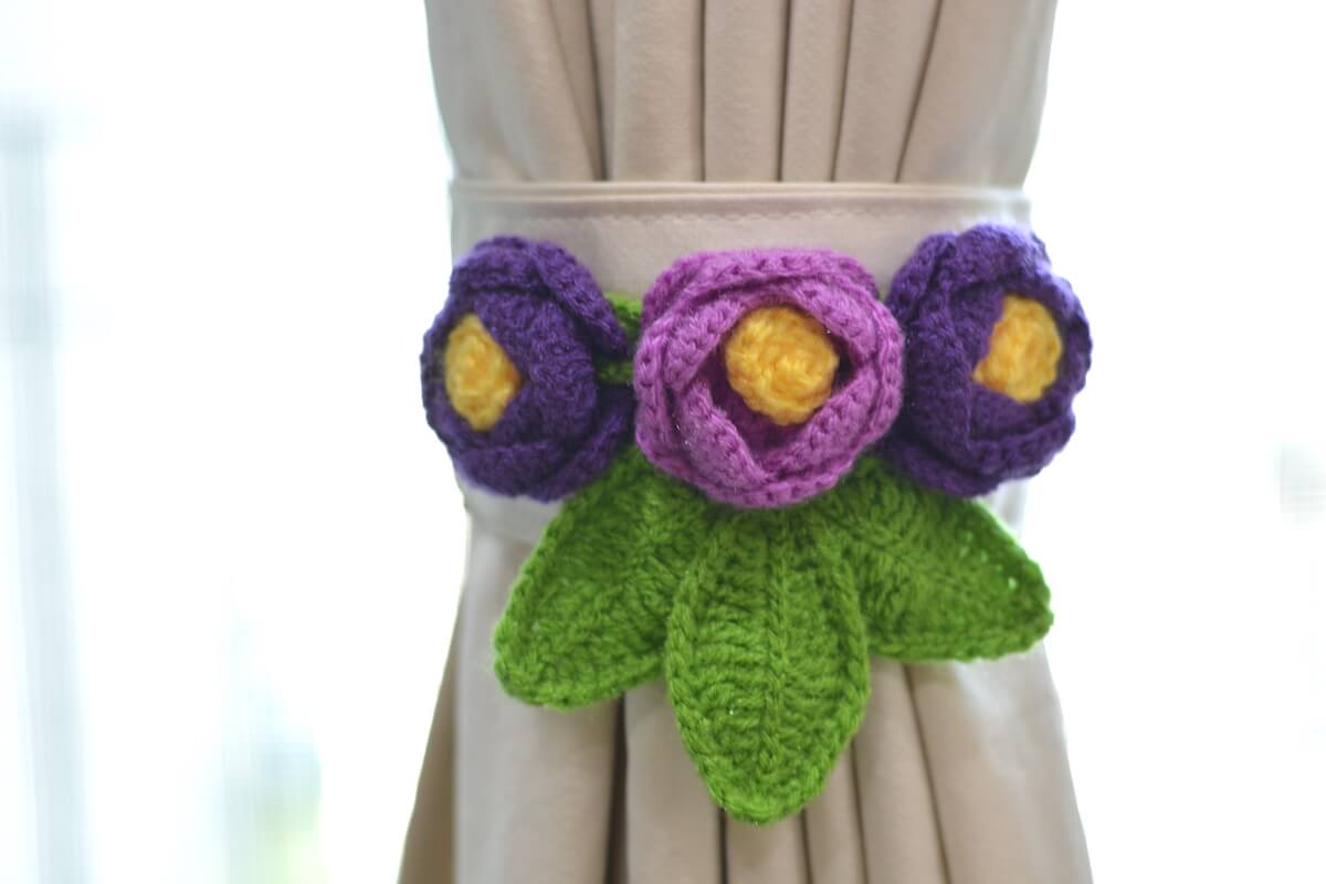 Hand Crafted Crochet Curtain Tiebacks Purple