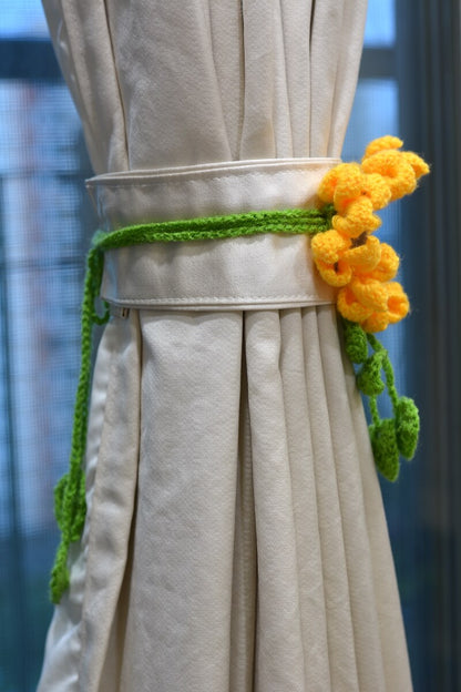 Hand Crafted Crochet Curtain Tiebacks Sunflower Yellow
