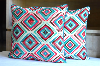 Bohemian Embroidered Multicolor Cotton Cushion Cover Size 16"x16"