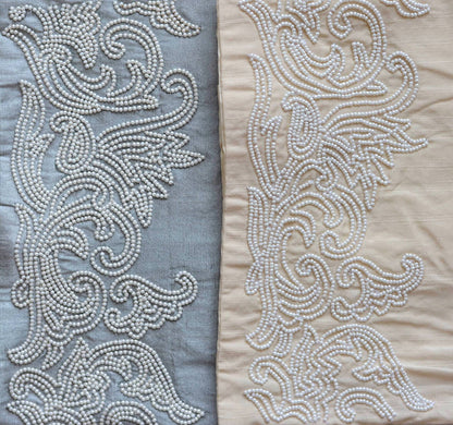 White Pearl Hand Embroidered Contemporary Dupion Silk Cream Cushion Cover Size 16"x16"