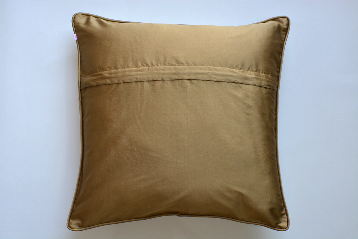 Decorative Rose Pattern Golden Beads Hand Embroidered Luxurious Cushion Cover Size 16"x16"