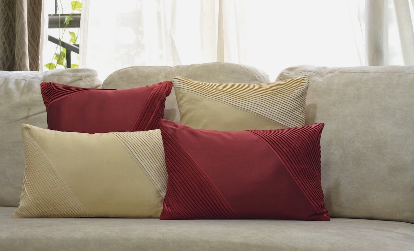 Mono Colour Satin Pleated Cushion Cover - 16''x16" Size