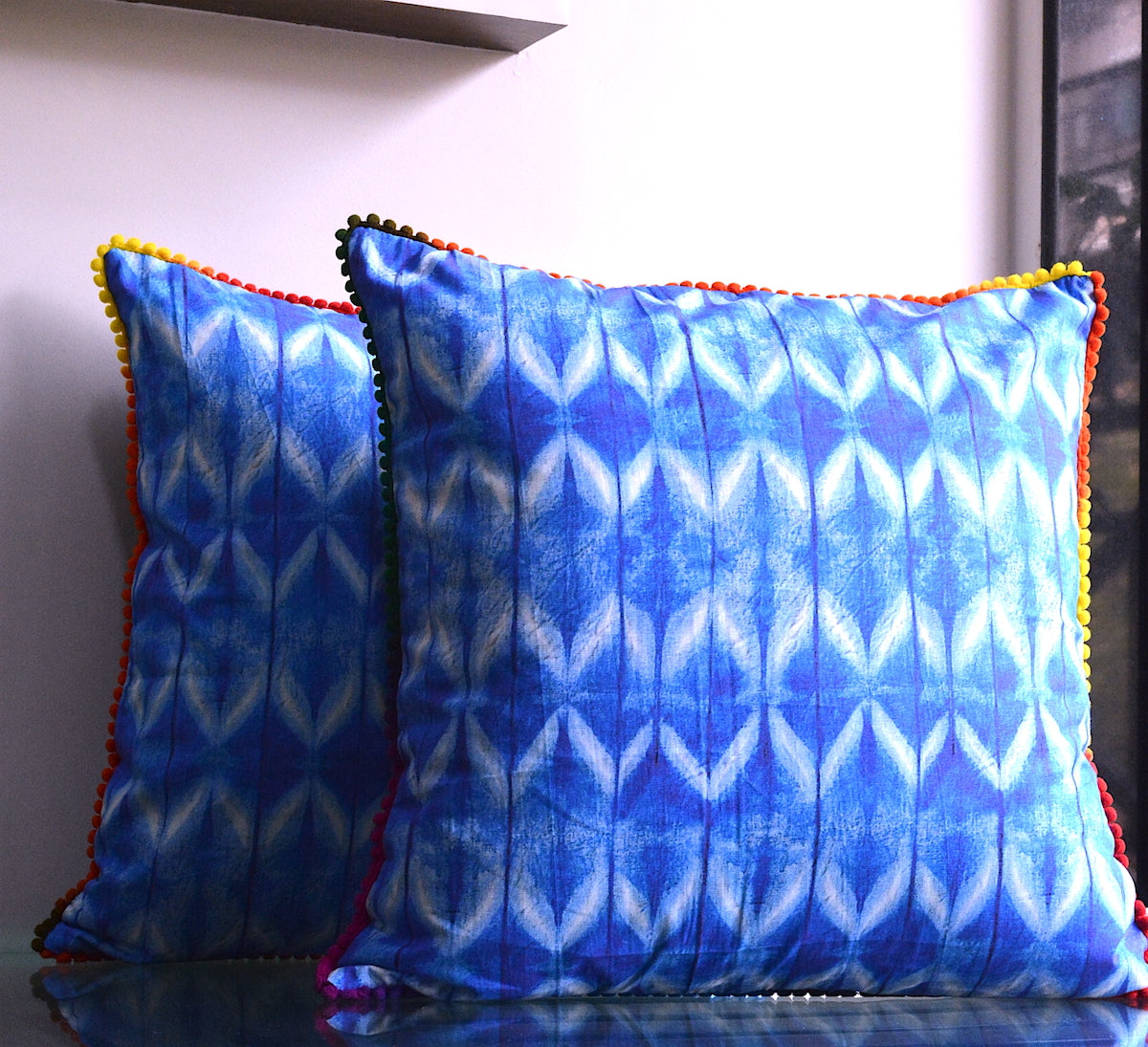 Tie Dye Pattern Indigo Blue Colour Cotton Cushion Cover - 16"x16" Size